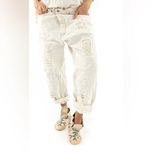 MAGNOLIA PEARL Distressed White Denim Miner Jeans